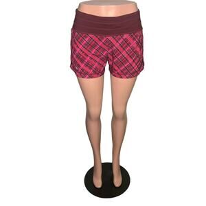ATHLETA Running Shorts Back Zipper Pocket Size S Pink and Burgundy Lining
